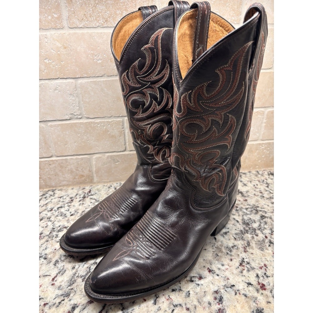Vintage Tony Lama 7924 Brown Regal Calfskin Cowboy Boots USA Made 10 1/2 D